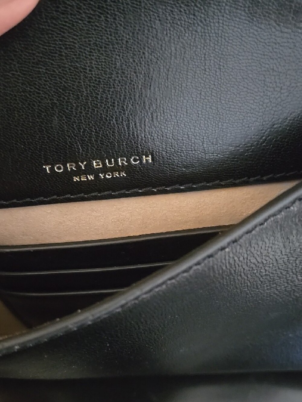 Tory Burch Black Leather Clutch with Gold Logo - Picture 3 of 6